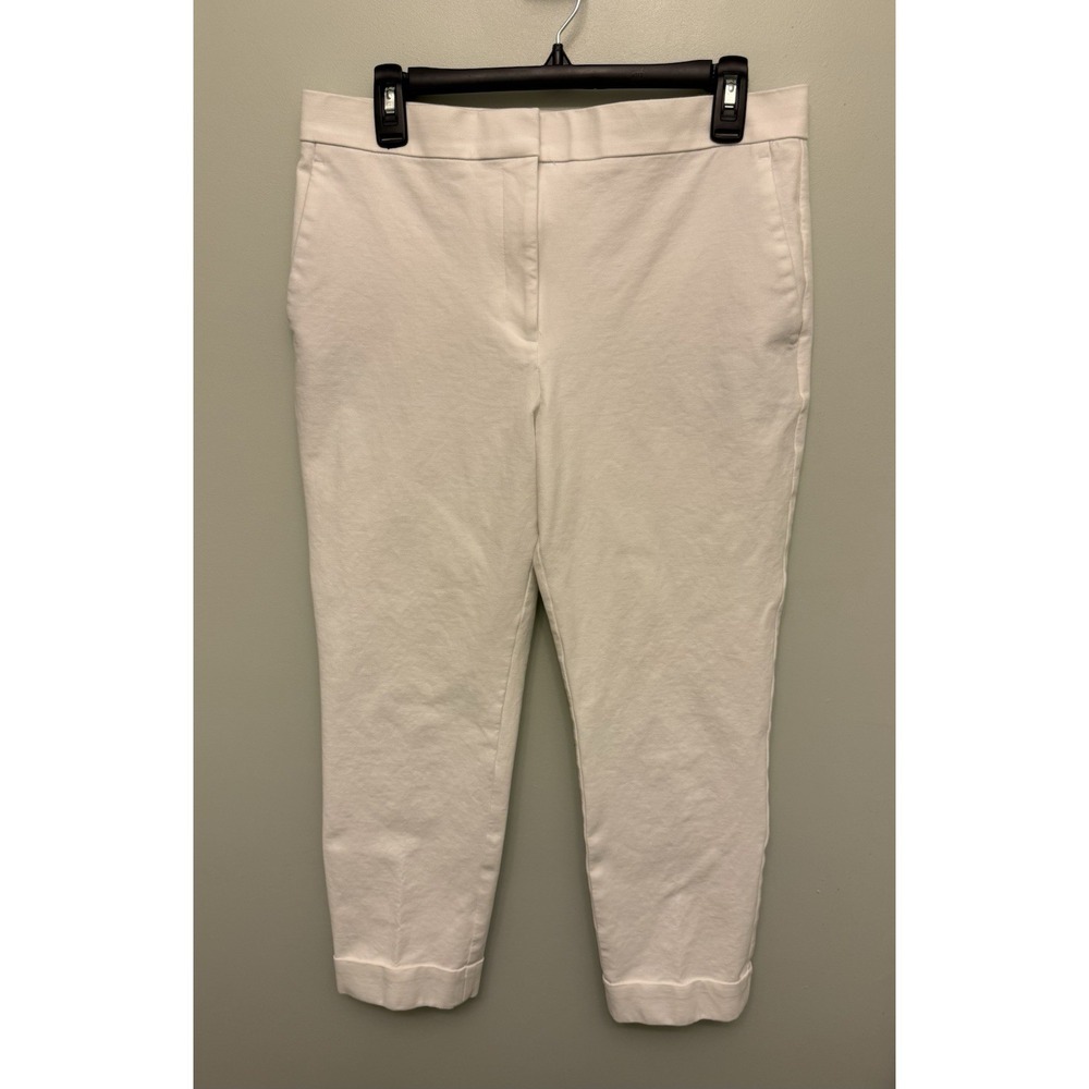 Ann Taylor Cropped‎ Cuffed Pants Women's Size 10 White Stretch Career Workwear